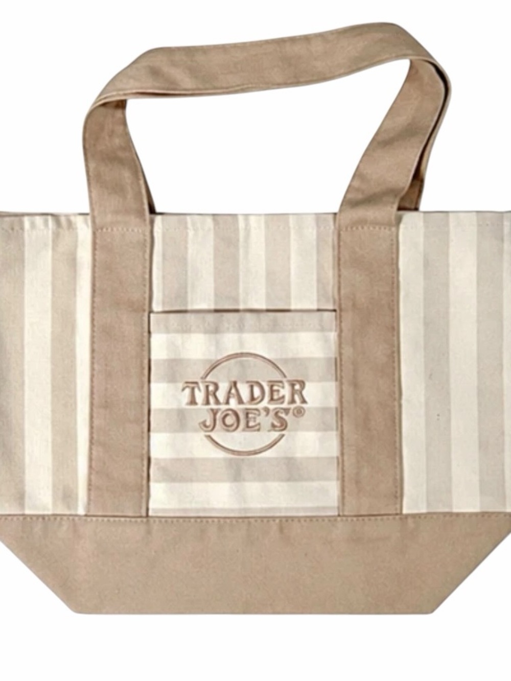 Trader Joe's Striped Canvas Mini Tote Bag Beige